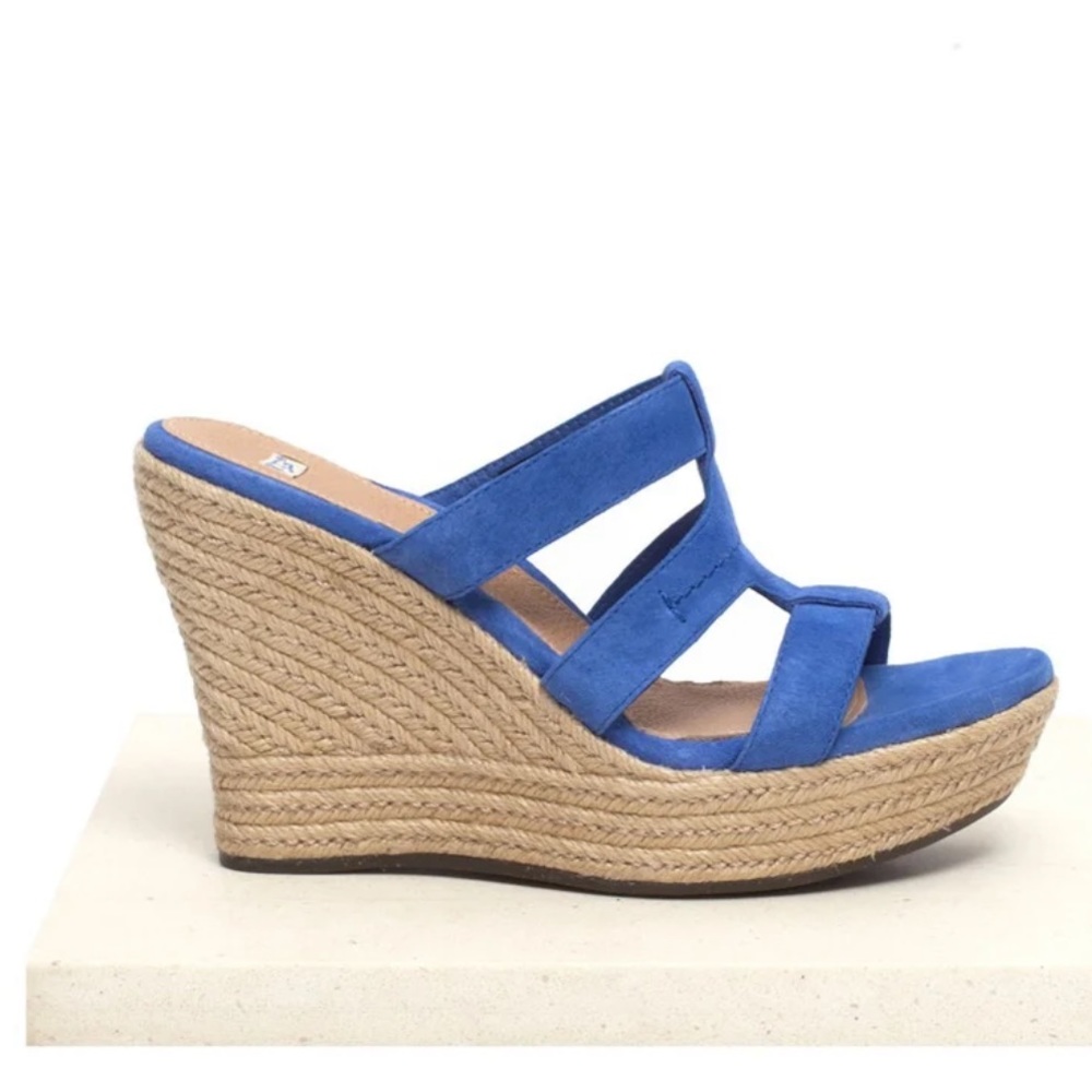 UGG Tawnie Blue Suede Wedge Sandals